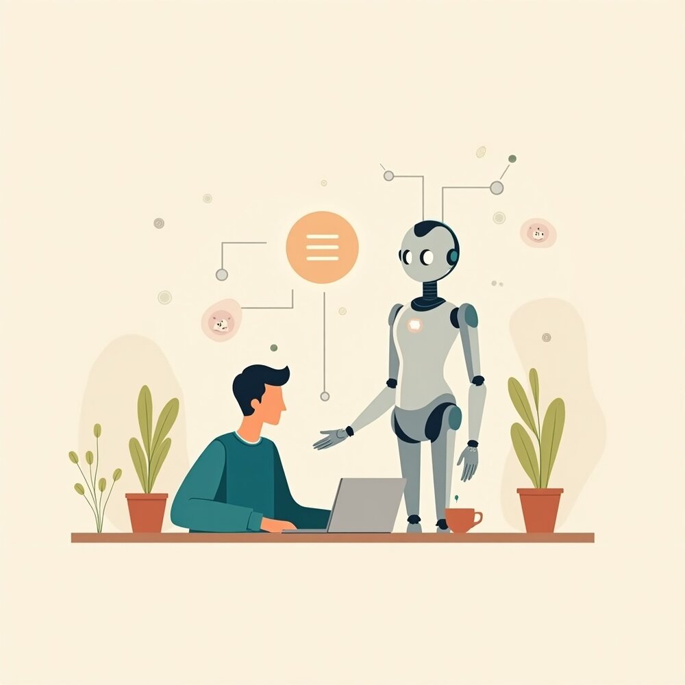 IA pour entrepreneur solo : usages utiles et limites, illustration éditoriale par Clara Morel, intelligence artificielle