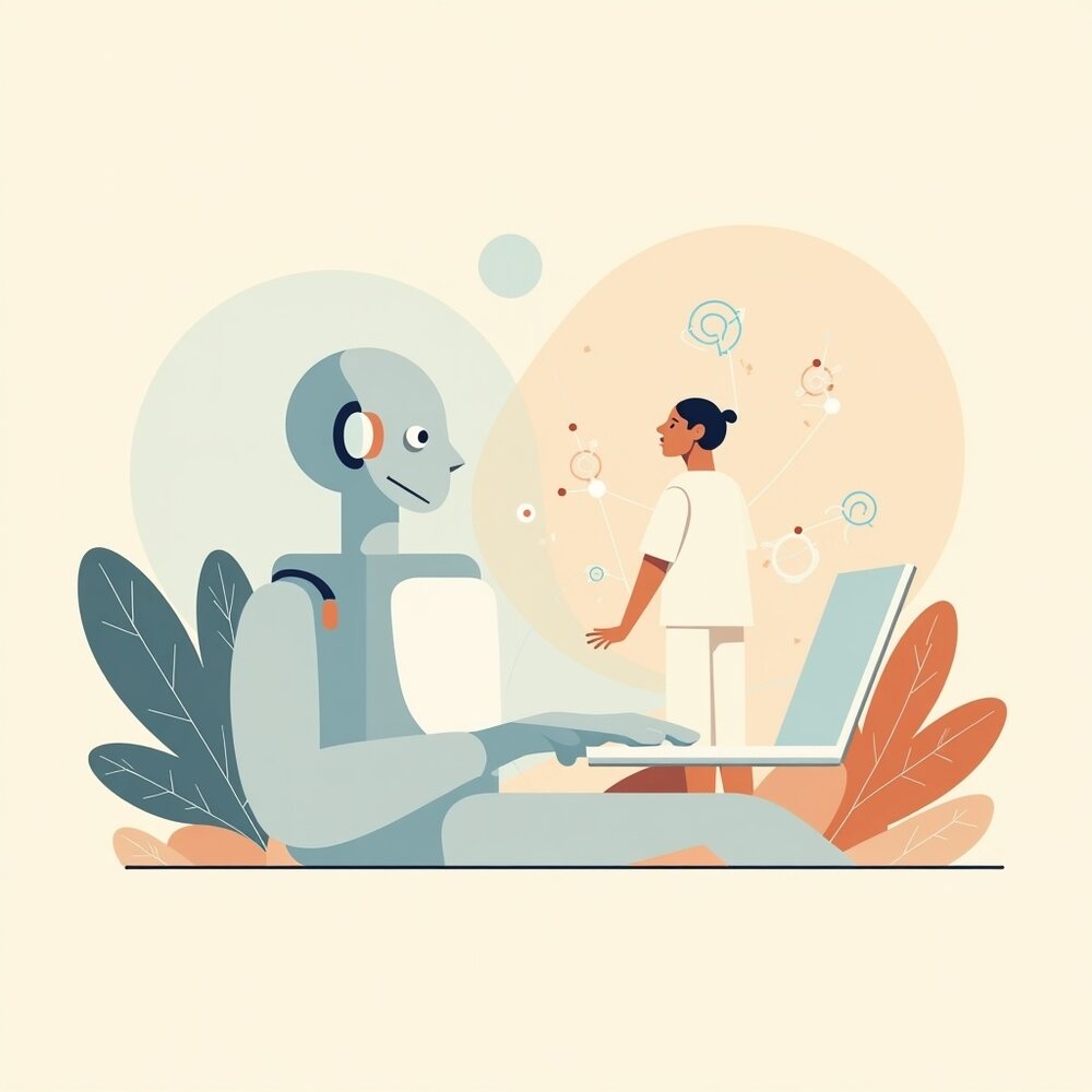 Utiliser l'IA pour créer du contenu sans perdre sa voix, illustration éditoriale par Clara Morel, intelligence artificielle