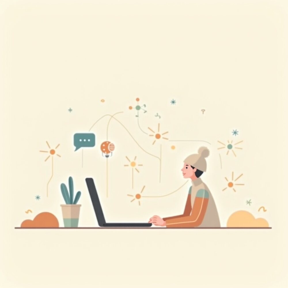 Organiser ses idées avec ChatGPT avant de créer, illustration éditoriale par Clara Morel, intelligence artificielle