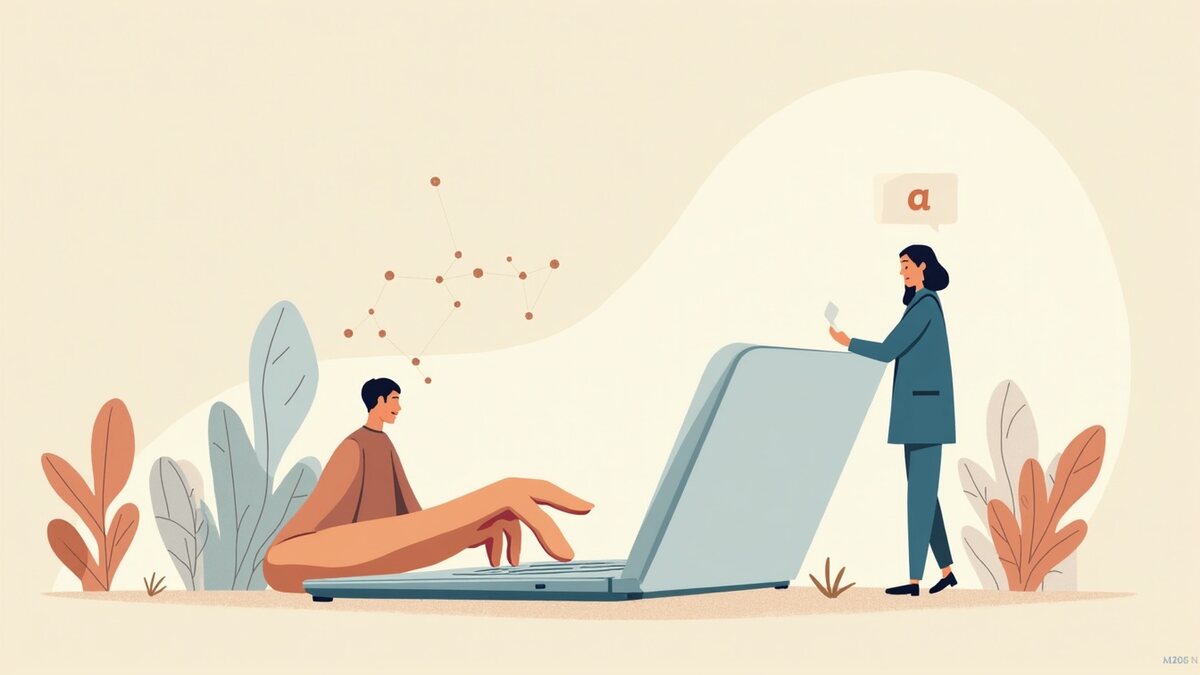 Rédiger avec l'IA sans publier du contenu générique, illustration éditoriale par Clara Morel, intelligence artificielle