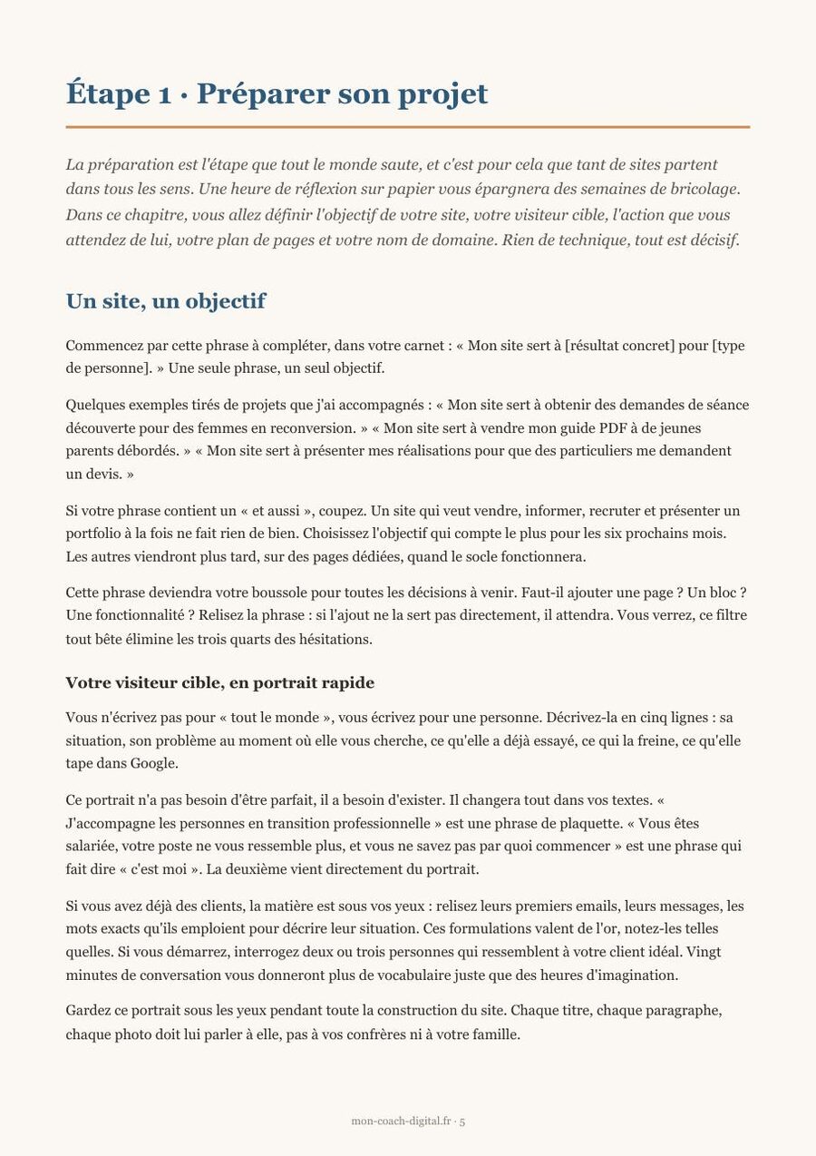Aperçu réel de l'ebook Créer son site web sans coder : une page intérieure