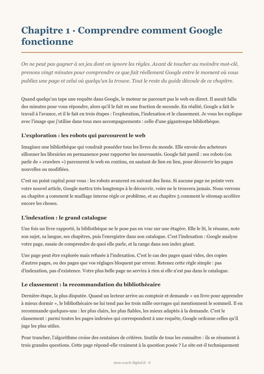 Aperçu réel de l'ebook Guide SEO débutant : une page intérieure