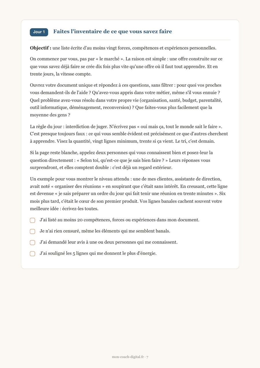 Aperçu réel de l'ebook Lancer son business en ligne en 30 jours : une page intérieure